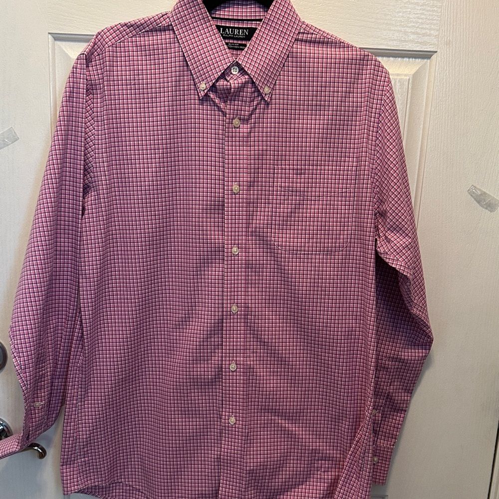 Lauren Ralph Lauren Men's Pink and Navy Micro-Check Button-Down Shirt